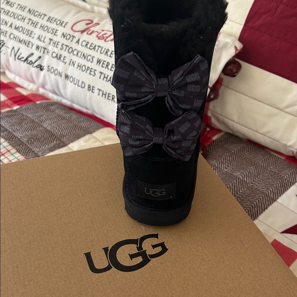 UGG Black Boots with Ribbon Accents - Picture 3 of 3